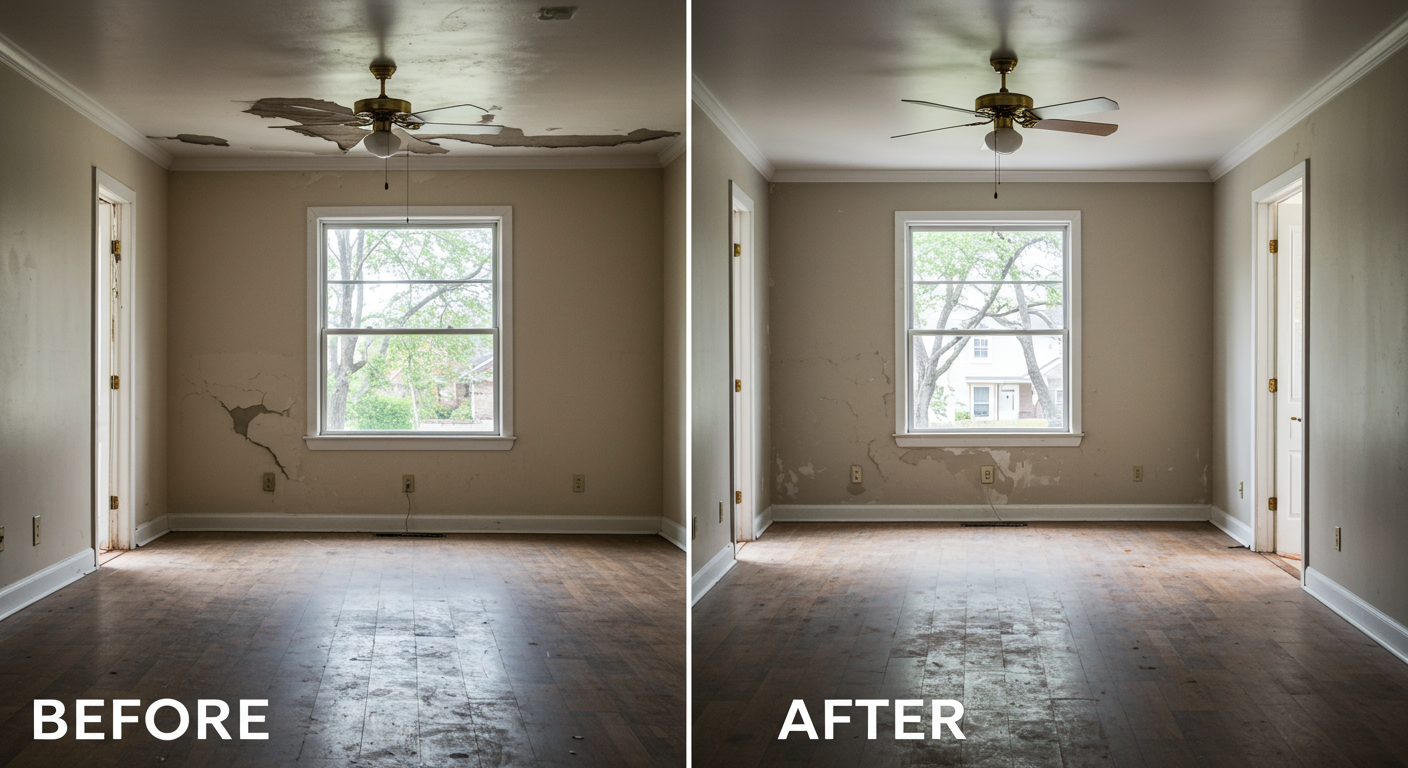 Before and After Restoration in Conroe, TX