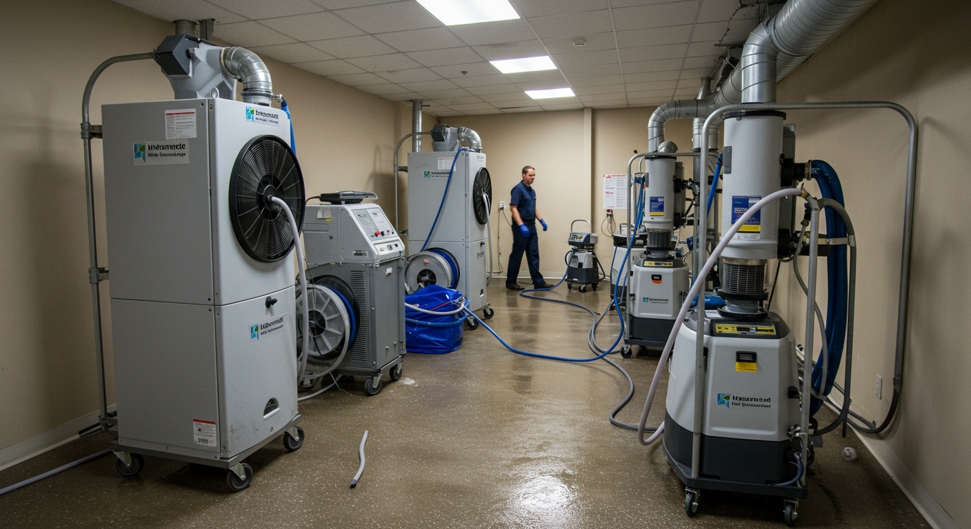 Technicians performing water damage restoration
