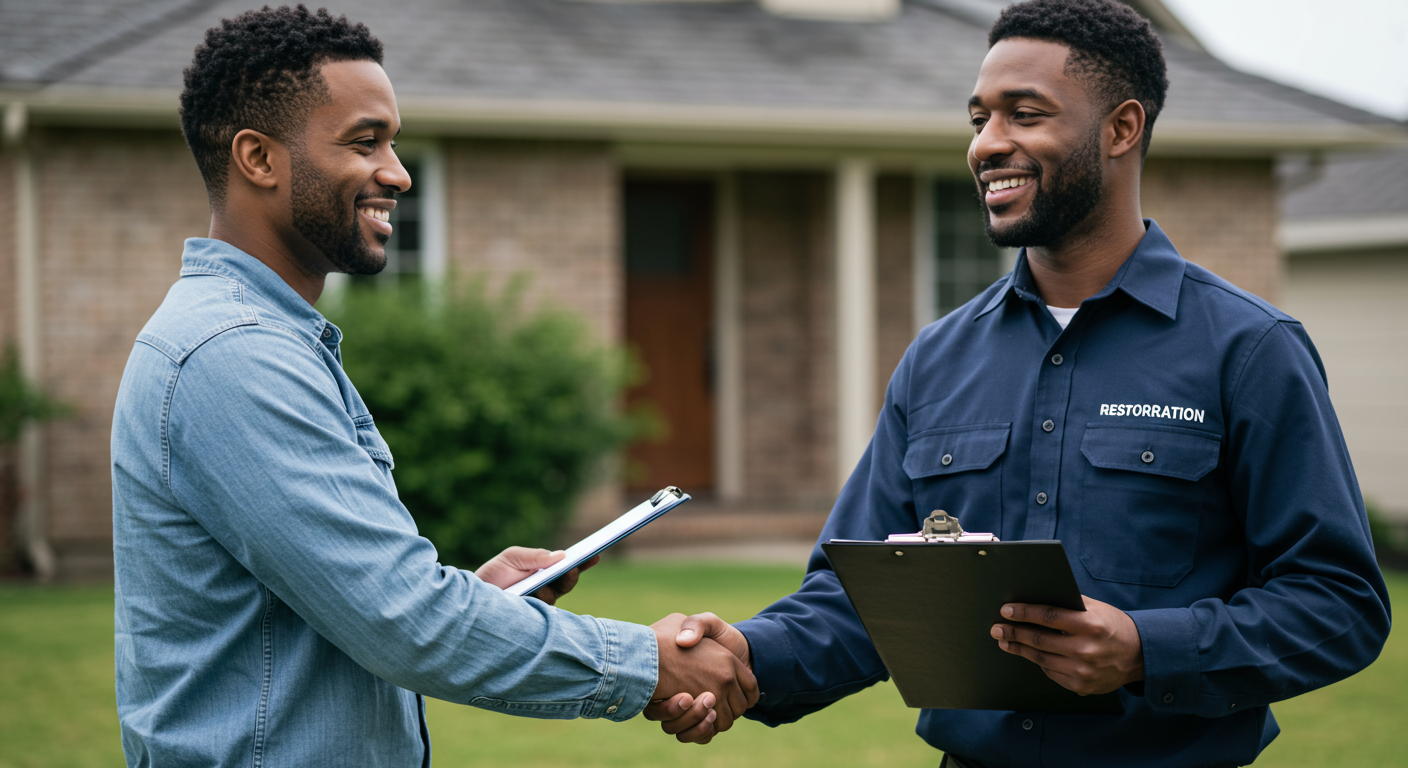A Customer Shaking Hands with a Restoration Expert (Symbolizing Trust and Reliability)